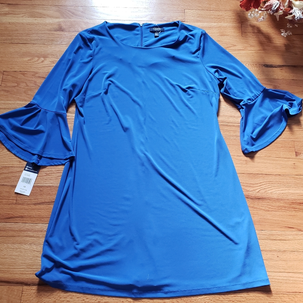 Chaps 3/4  Bell Sleeve Angle Sleeve Dress SZ 16 CHAPS Back Zipper Knee Length
